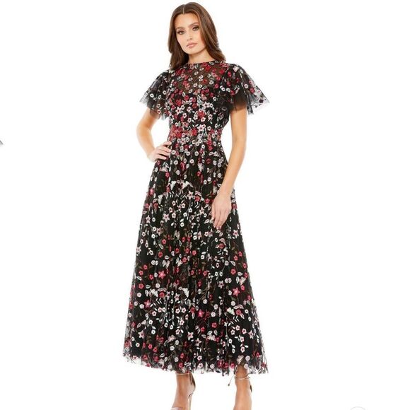 Mac Duggal $798 EMBELLISHED BUTTERFLY TEA LENGTH A LINE DRESS 20323 - Picture 2 of 16